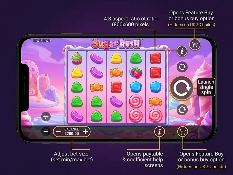 Sugar Rush mobile demo interface annotations