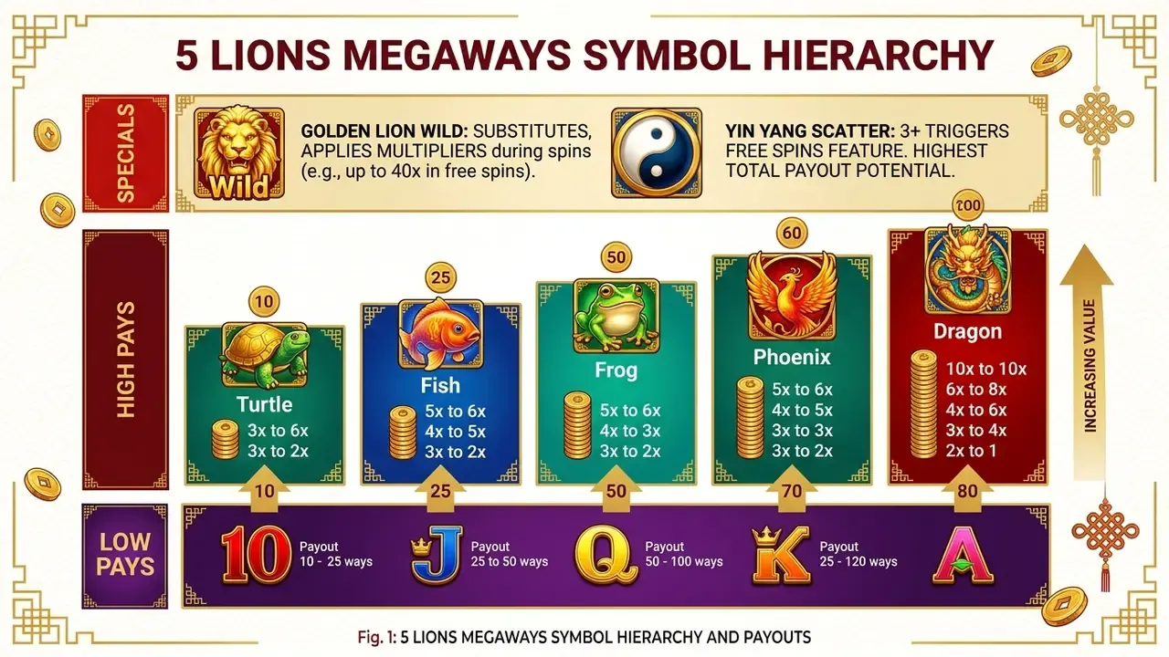 5 Lions Megaways symbol hierarchy and payouts